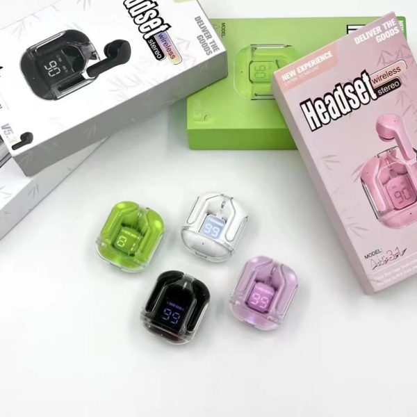 Air31 Earbuds Wireless Crystal Transparent Body | Air 31 Bluetooth Earbud With Pouch (random Color)